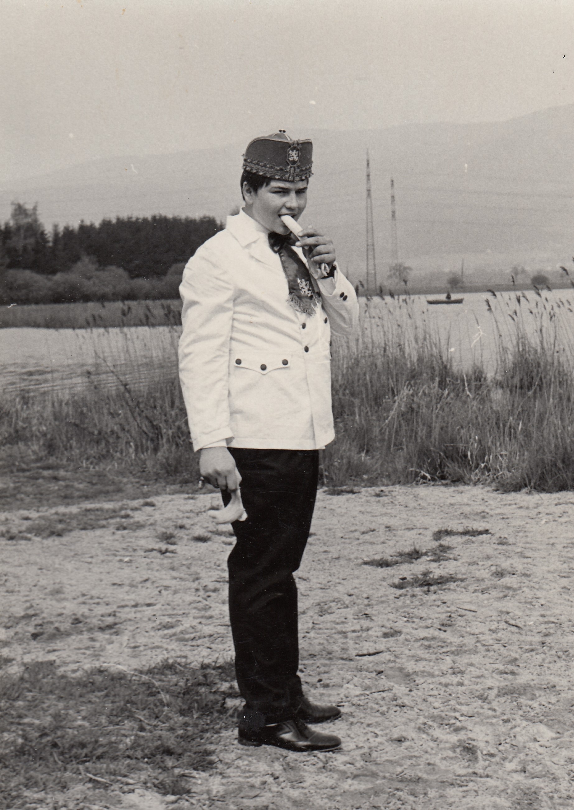 František Bauer in a traditional butcher's uniform in the year 1973 
