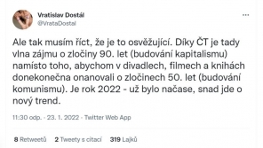Tweet Vratislava Dostála