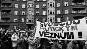 Účastníci povolené demonstrace na Škroupově náměstí požadovali propuštění politických vězňů.