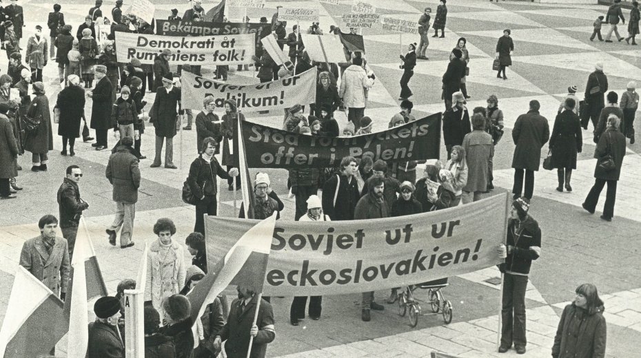 Demonstrace Výboru pro solidaritu s východní Evropou (The Eastern European Solidarity Comittee, ÖESK) ve Stockholmu, únor 1977. Zdroj: archiv Urbana Westlinga