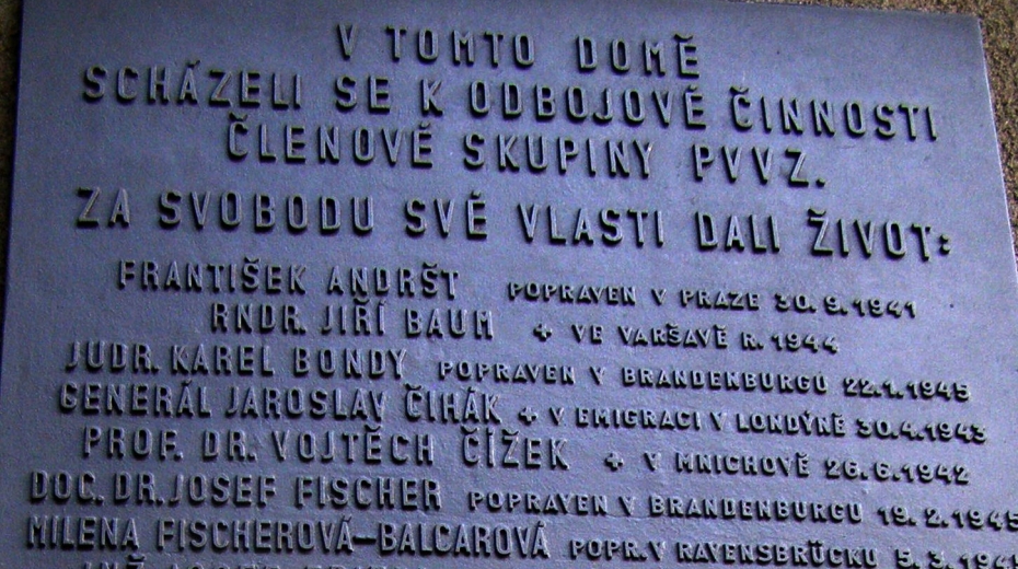 Pamětní deska členům protinacistického odboje v Praze, ulice Anny Letenské 34/7.