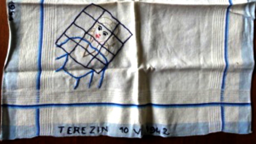 Vyšívaný kapesníček z Terezína (výřez). Zdroj: Eliška Korčáková, Anna Korčáková