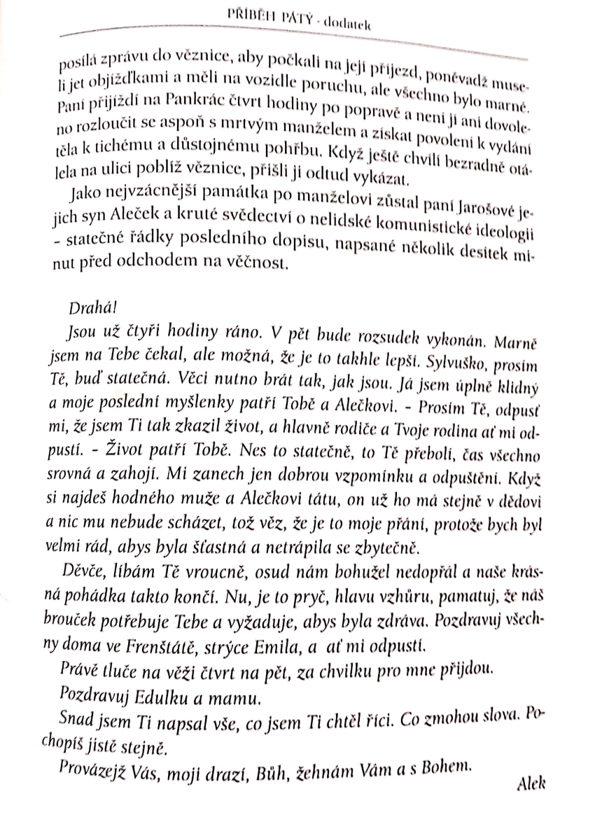 Dopis Aloise Jaroše na rozloučenou , publikováno v knize Leo Žídka Psáno před popravou