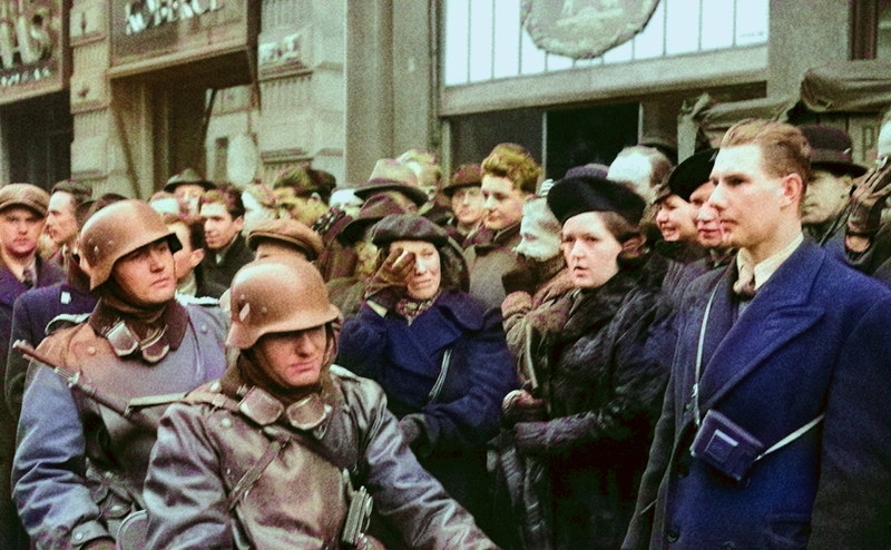 Příjezd německých vojáků do Prahy 15. března 1939. Zdroj VHÚ, kolorováno