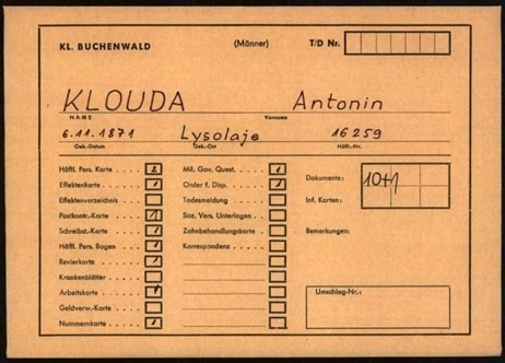 Osobní karta Antonína Kloudy z koncentračního tábora Buchenwald. Zdroj: archiv matriky ČAK