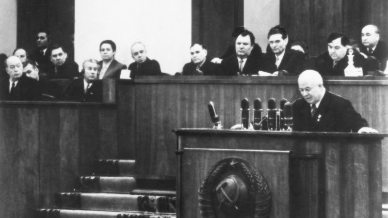 Nikita Sergejevič Chruščov na XX. sjezdu Komunistické strany Sovětského svazu v Moskvě, který se konal ve Velkém kremelském paláci v Moskvě konal od 14. do 26. února 1956. Foto: ČTK