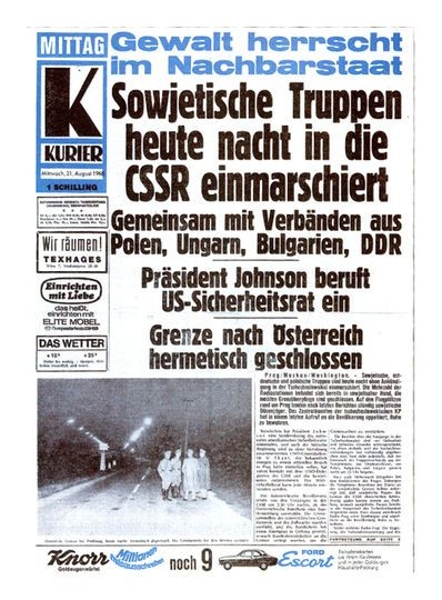 Západoněmecké noviny Kurier z 21. srpna 1968.