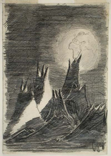 Pohled z Měsíce na planetu Zemi nakreslil Petr Ginz v Terezíně mezi 1942-44 pro časopis Vedem. Zdroj: Muzeum Yad Vashem