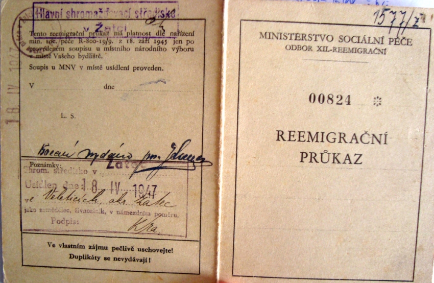 Průkaz reemigranta (matky Rostislava Kubišty) z Volyně