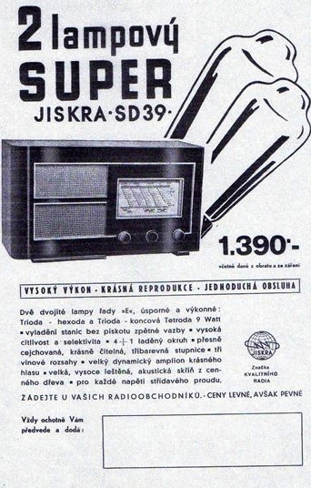 Reklama na radio Jiskra z roku 1939. Zdroj: archív Jiřího Trojana