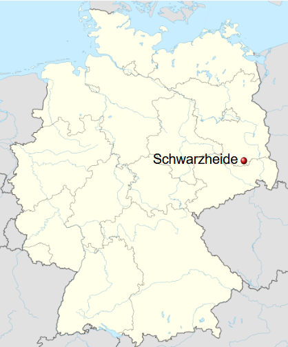 Tábor ve Schwarzheide byl vzdálený 130 kilometrů od Terezína. Zdroj: Wikimedia Commons