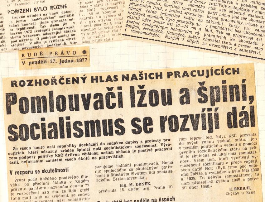 Komunistický režim na Chartu 77 zareagoval okamžitě pomlouvačnou kampaní.
