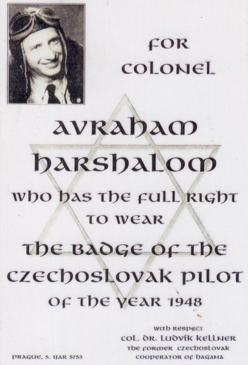 Diplom pilota Avrahama Harshaloma. Foto: Paměť národa