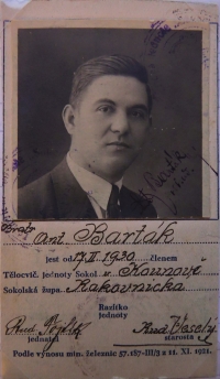 Členský průkaz otce Antonína Bartáka, Sokol