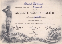 Diplom ze sokolského sletu, 1948