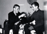 Jan and Jaroslav (on the left) Zajíc at a New Year's Eve party / 1967