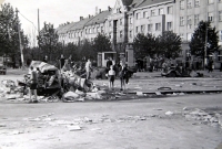 Jiří Langer / end of war / destroyed baricade "u kulaťáku" in Dejvice / Prague / May 1945