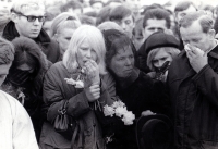 The funeral of Jan Zajíc / from the left his brother Jaroslav, his sister Marta, his mother and his father / Vítkov 1969