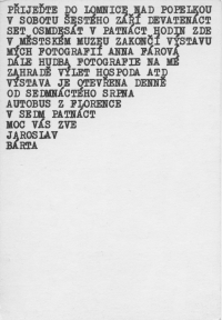 Pozvánka na výstavu v Lomnici nad Popelkou, polovina 80. let