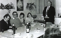 "One of the occasions to meet the department members were various parties and celebrations. From the right: Milan Kubr, Zuzana Štauberová, Pavla Červená, me, and Mirek Ulrich."