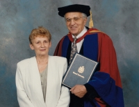 With his wife, after being awarded the honorary doctorate at the Brunel University. 1998
