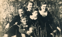 During the war: a friend above, below her Zofia and her two sisters, nephew