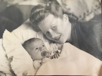 Štefan Katona after birth with his mother