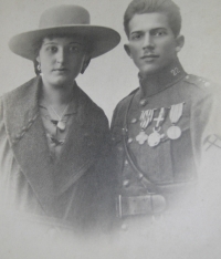 Her grandfather Josef Bělina with her grandmother after the First World War