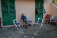 Witness during shooting on a terrace of her house in Florence, April 2019
