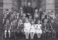 In front of the Church in Cvikov (Miloslava Medova in the first row, the middle girl)