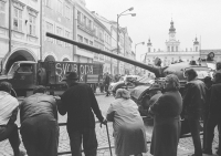 Sovětské tanky na náměstí v Českých Budějovicích, srpen 1968