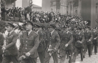 The Czechoslovak airmen marching in the parade
