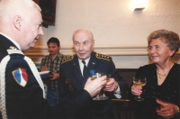 Colonel Irving was awarded the National Order of Merit [Ordre national du Mérite], in the grade of Knight, by the French military attaché, in May 1995 in the Legie Hotel in Prague. This was a great occasion to toast with champagne. Jan Horal, owner of Duo hotel paid for the wine and serving staff. He never forgot  the effort and personal risk of Jan Irving who regularly removed heaps of secret police‘s surveillance equipment from his room in the Alcron hotel.
(Jan Horal and Jan Irving feature in the documentary by V. Venclík, filmed in 1997 as Report on two Destinies. Those two demonstrate the differences of freedom in emigration and persecution in totalitarian regime. The document should be available from the archive of the Czech Television.)