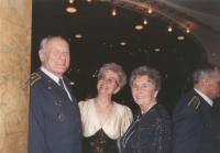 And airmen's ball in the Lucerna cultural centre (1998 or 1999) again, after general Irving's death, though. However, Iveta tried hard not to keep her mother mourning for too long so whenever an occasion arose, she would involve her in airmen's social events so that she would not dwell on sad thoughts. Also shown brigadier general Zdeněk Škarvada who is already deceased as well, his wife, and Blanka Irvingová. On the right, shown from side, Alois Konopický..