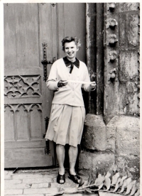 Marta Čermáková in front of the church - photo from her youth