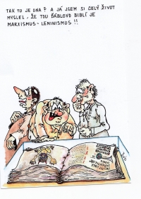 Další z mnoha karikatur Petra Hracha namířených proti režimu
