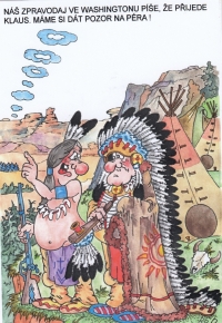 Jedna z karikatur a ilustrací Petra Hracha, které publikoval mimo jiné i v samizdatovém časopisu Voknoviny