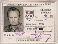 Průkazka člena Konfederace politických vězňů, 1994