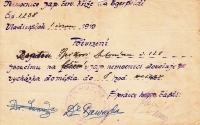 Antonín Špika's permit to leave the army buildings in Vladivostok.