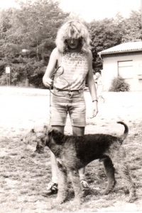Eva Vorlíček with a dog / 1982 
