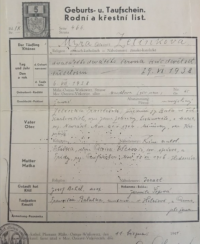 Křestní list pamětnice