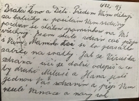Dopis od otce paní Holmanové z roku 1943