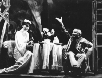 Monika Švábová with Miroslav Horníček in a play Meeting Veronica, which he had written for her
