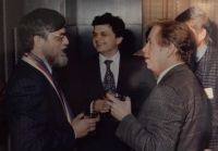 Meeting with Václav Havel - from the left: mayor of Poděbrady Miroslav Tomek, deputy mayor Roman Vlasák, Václav Havel (early 1990s)