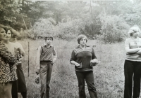 Eating goulash with children. 1980. Jarmila Kratka first from the left 

