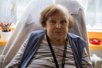 Hana Cihlářová, foceno při nahrávání pamětnice dne 9.5.2019 žáky ZŠ Masarykova v Sušici v rámci Příběhů našich sousedů