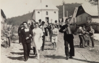 His older daughter Anna's wedding. In the background is the Catholic church dedicated to the Holy Trinity, in Bígr