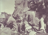 Liberation by the Red Army, spring 1945. Children with soldiers.