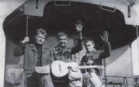 Tramp settlement Wiking members; from the left: Karel Coufal, Miloš Kim Houdek, Karel Seidl; 1962
