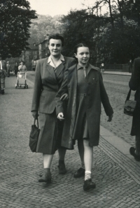 Charlotta with her mother Herberta on the Legion Bridge in Prague; 1952 